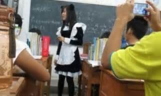 chinese teacher dresses up as sexy maid as reward for her class s top marks daily mail online