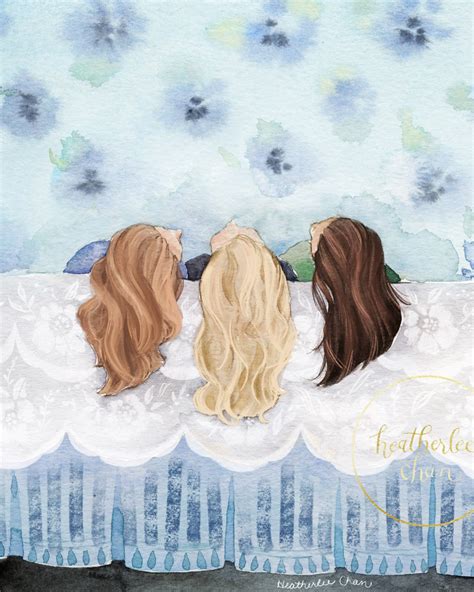 Three Best Friends Three Sisters Art Watercolor Painting Print Etsy