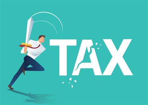 Business Man Using Sword Cut Tax Business Concept Of Reducing And