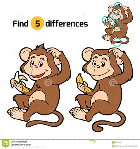 Game For Children Find Differences Little Monkey Stock