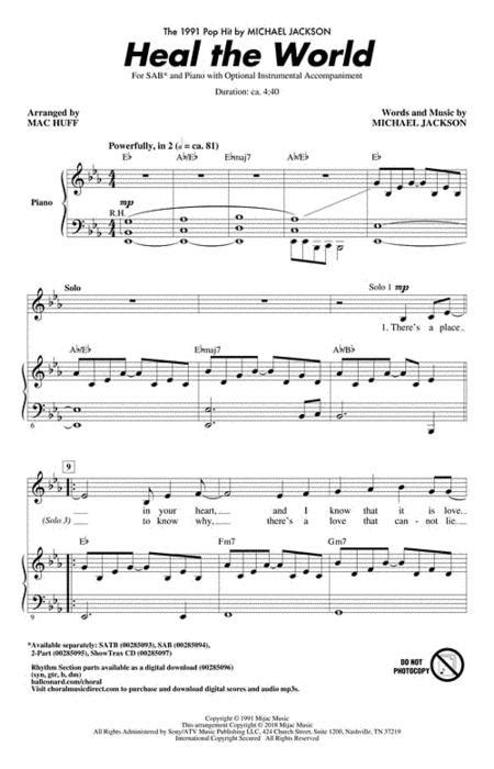 Preview Heal The World Hl285094 Sheet Music Plus
