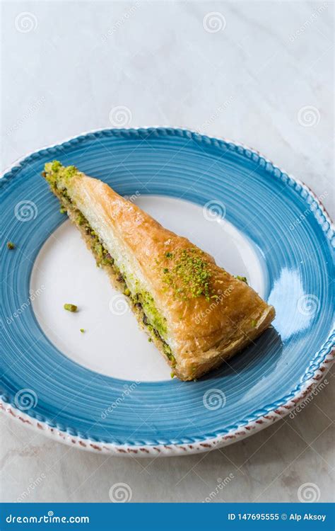 Turkish Baklava With Pistachio Served With Plate Havuc Dilimi Stock