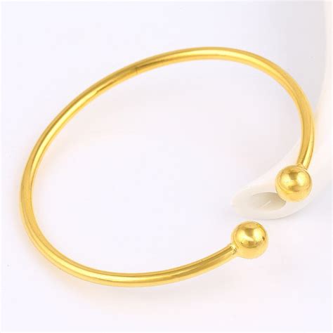 Simple Fashion Real Yellow Gold Filled Smooth Double Bead Cuff Bangle