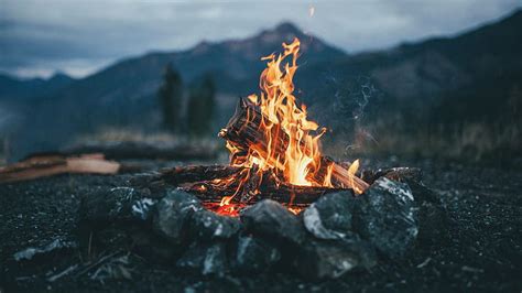 Nature Campfire Depth Of Field Mountains Fire Hd Wallpaper