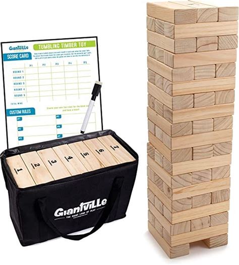An Image Of A Game Set Made Out Of Wooden Blocks And Carrying Case With