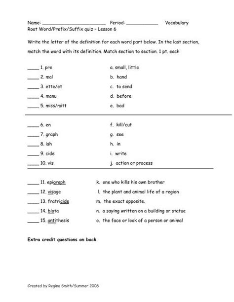 Vocabulary Root Wordprefixsuffix Quiz