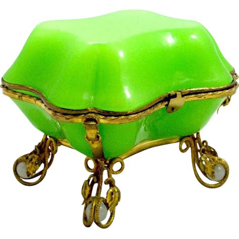 Unique Antique French Green Opaline Overlay Glass Casket | French antiques, Unique antiques, Opaline