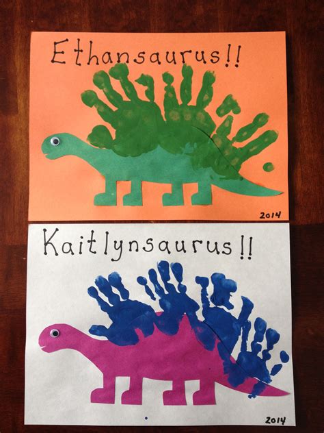 Handprint Dinosaurs Dinosaur Crafts Dinosaur Activities Preschool