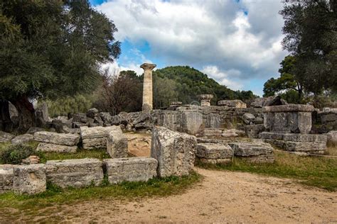 Ruins Of The Ancient Greek City Of Olympia Peloponnese Greece Stock
