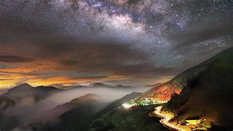 Milky Way Over The Mountain Road Wallpaper Backiee