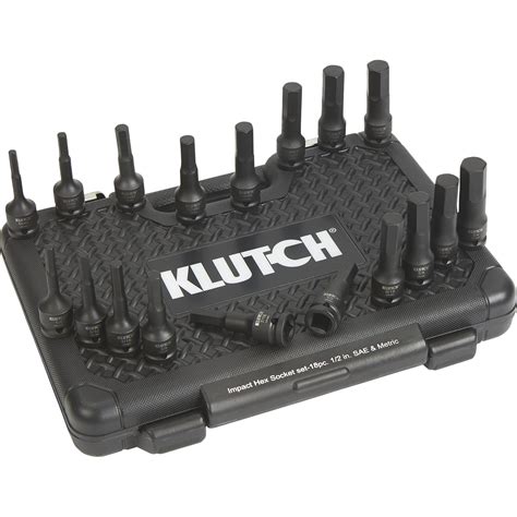 Klutch 12in Drive Impact Hex Socket Set — 18 Pc Saemetric
