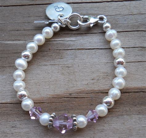 Personalized Freshwater Pearl And Sterling Infant Bracelet With