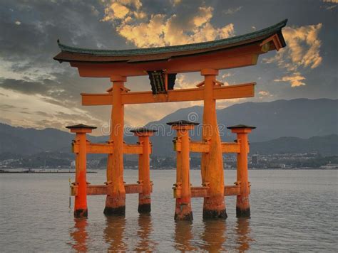 The Floating Torii Gate At Unesco World Heritage Itsukushima Shrine On