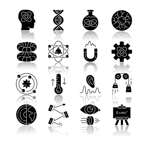 Physics Branches Drop Shadow Black Glyph Icons Set Physical Processes