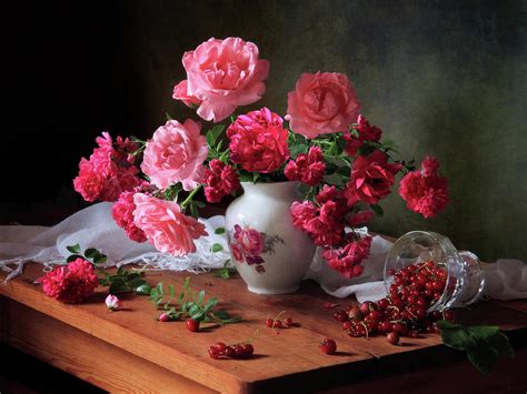 Still Life With Roses And Berries Photograph By
