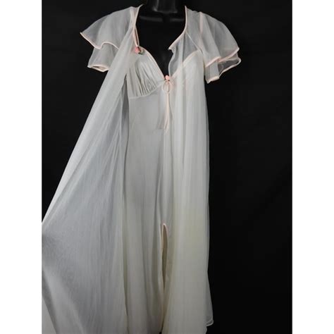 Val Mode Intimates And Sleepwear Vintage Val Mode Ivorypink Chiffon Semi Sheer Nightgown And