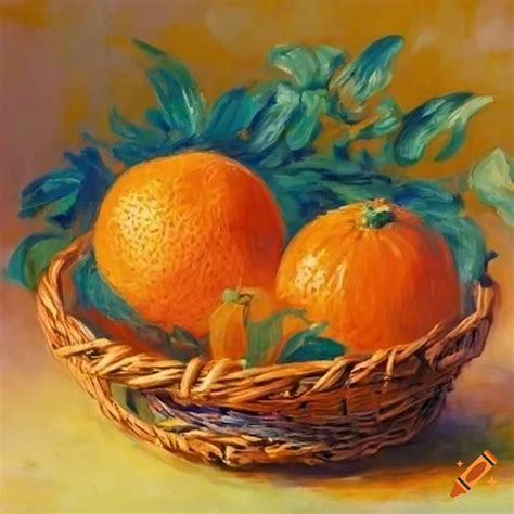 Oranges In A Basket Painted By Monét
