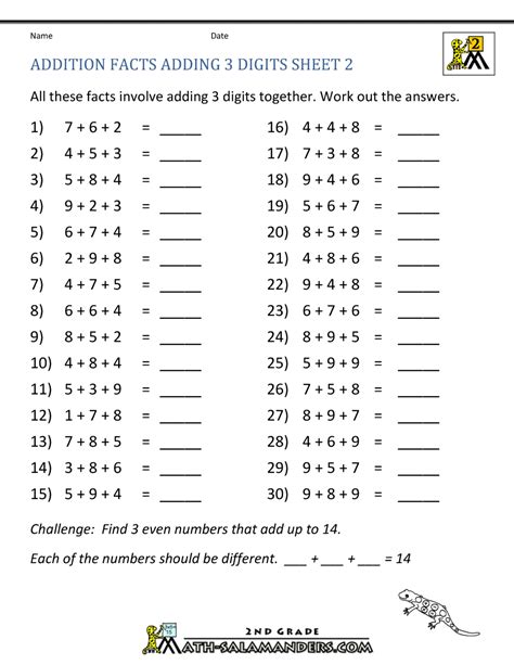 Addition Facts To 20 Worksheets