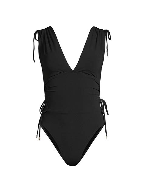 Robin Piccone Aubrey Plunging V Neck One Piece Swimsuit In Black Lyst