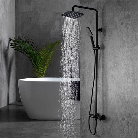 Matte black shower bar system. Luxury Modern Exposed Rainfall Thermostatic Shower System ...