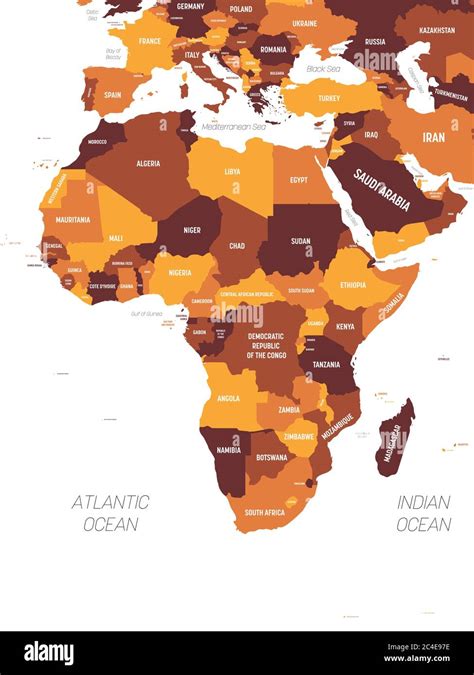 Africa Map Brown Orange Hue Colored On Dark Background High Detailed