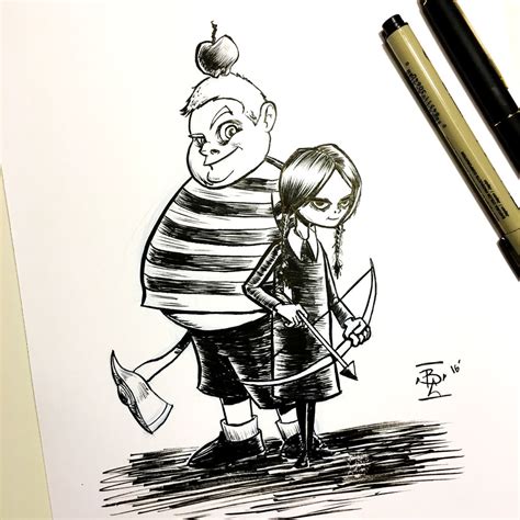 Wednesday And Pugsley Addams Ink Drawing By Brianc215 On Deviantart