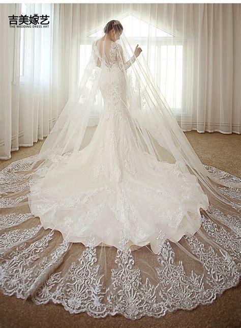 Miękkie Ivory Lace Bridal Illusion Tulle Katedra Długość Brides Welony