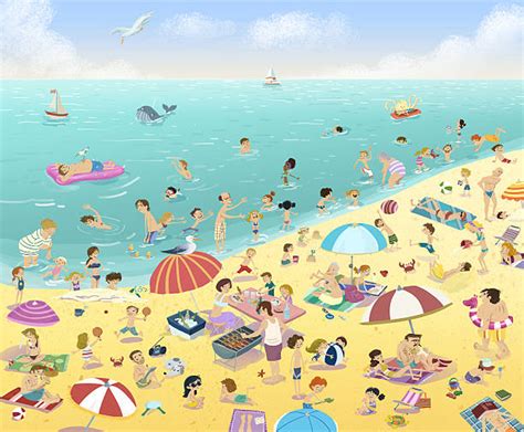 Crowded Beach Illustrations Royalty Free Vector Graphics And Clip Art