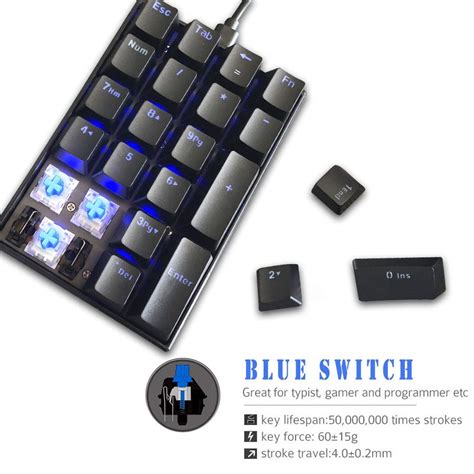 Motospeed K23 Mechanical Numeric Keypad Blue Switch Wired 21 Keys Mini