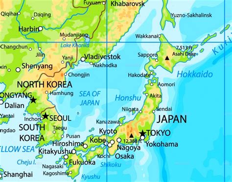 Note that maps may not appear on the webpage in their full size and resolution. Sea of Japan physical map