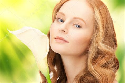 Beautiful Woman With Calla Flower Stock Photo Syda Productions