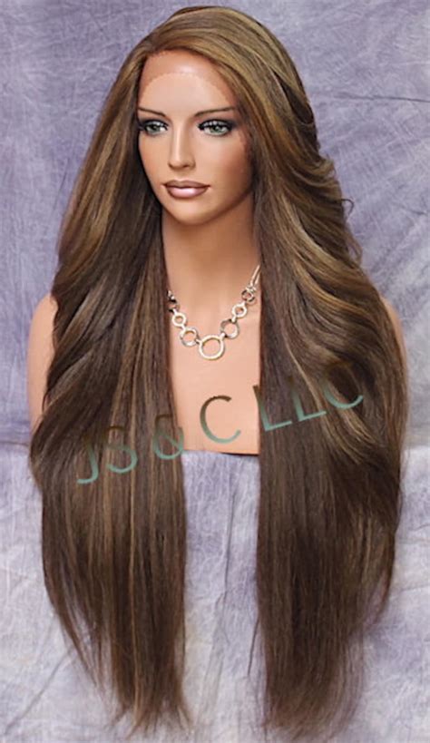 40 Extra Long Human Hair Blend Full Lace Front Wig Etsy