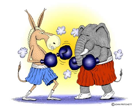 Donkey And Elephant Fighting Color Illustration Partisan Rancor