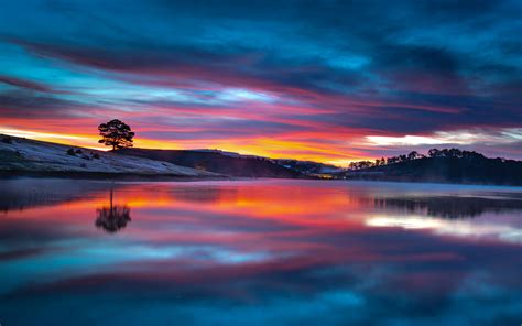 Download Lake Reflections Sunset Clouds Nature 2560x1600 Wallpaper