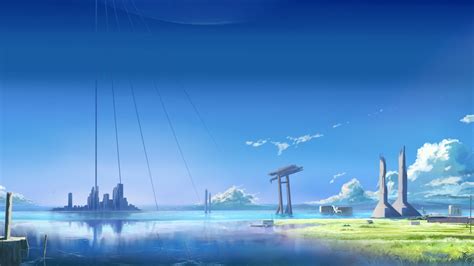 Download 3840x2160 Anime Girl Landscape Clean Sky Clouds Buildings