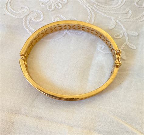 Vintage Trifari Hinged Bangle Bracelet Gold Etsy