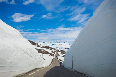 Snow Walls Around A Mountain Road Stock Photo Image Of Summer