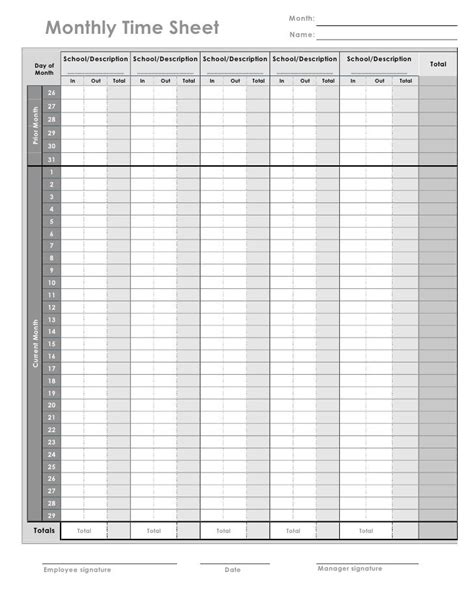 A A Monthly Timecard