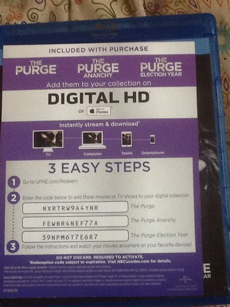 I only ask that once you redeem the code: Purge trilogy Digital codes | Horror Amino