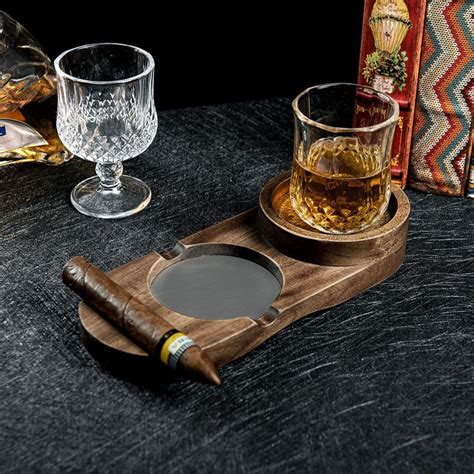 Wooden Cigar Ashtray Wood Solid Cigar Ashtray Whiskey Glass Etsy