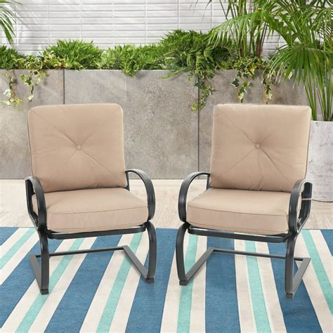 Mf Studio 2pcs Patio C Spring Motion Metal Dining Chairs With