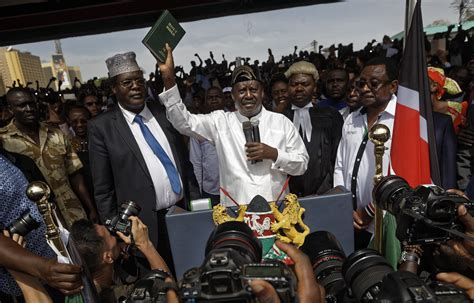 Kenyan Opposition Leader Raila Odinga Sworn In As The Peoples President In Mock Inauguration