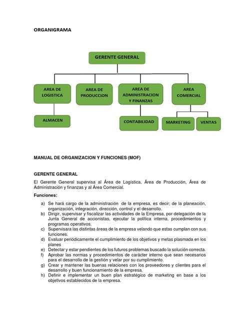 Organigrama Y Manual De Organizacion Y Funciones Mof Pdf