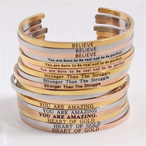 High Quality Stainless Steel Engraved Inspirational Quotes Bangle