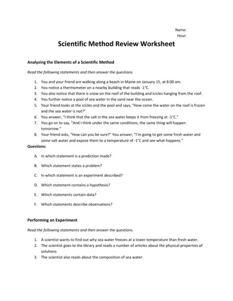 Scientific Method Review Worksheet —