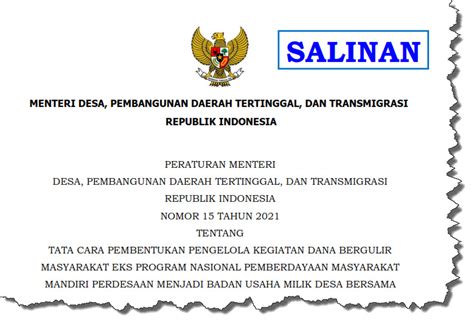 PERATURAN MENTERI DESA PEMBANGUNAN DAERAH TERTINGGAL DAN TRANSMIGRASI