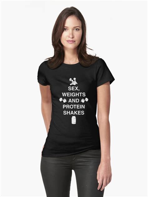 Sex Weights And Protein Shakes Womens Fitted T Shirts By Aengel
