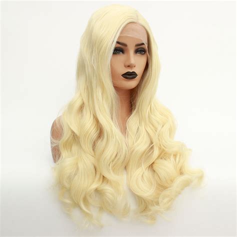 613 Platinum Blonde Lace Front Wigs Glueless Wavy Synthetic Wig For