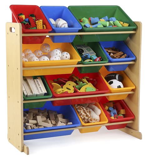 Tot Tutors Kids Toy Storage Organizer With 12 Plastic Bins Natural