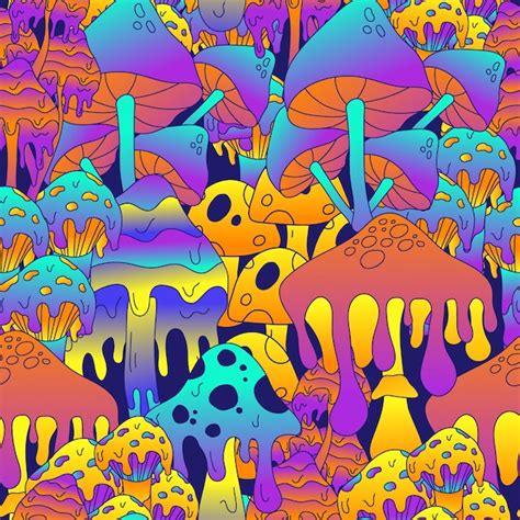 Premium Vector Colorful Mushroom Psychedelic Seamless Pattern